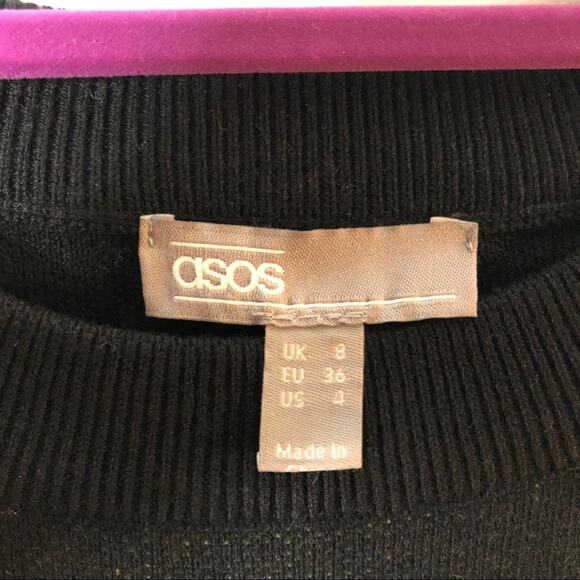 ASOS black long sleeved cropped sweater w/letters - Picture 2 of 7